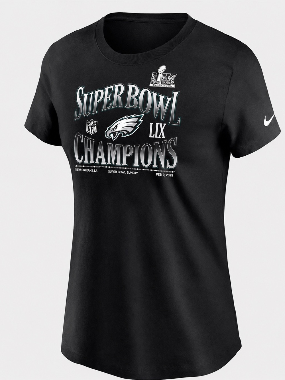 Nike Philadelphia Eagles Super Bowl LIX Champions Women's T-Shirt Black XL NFL - Picture 3 of 8